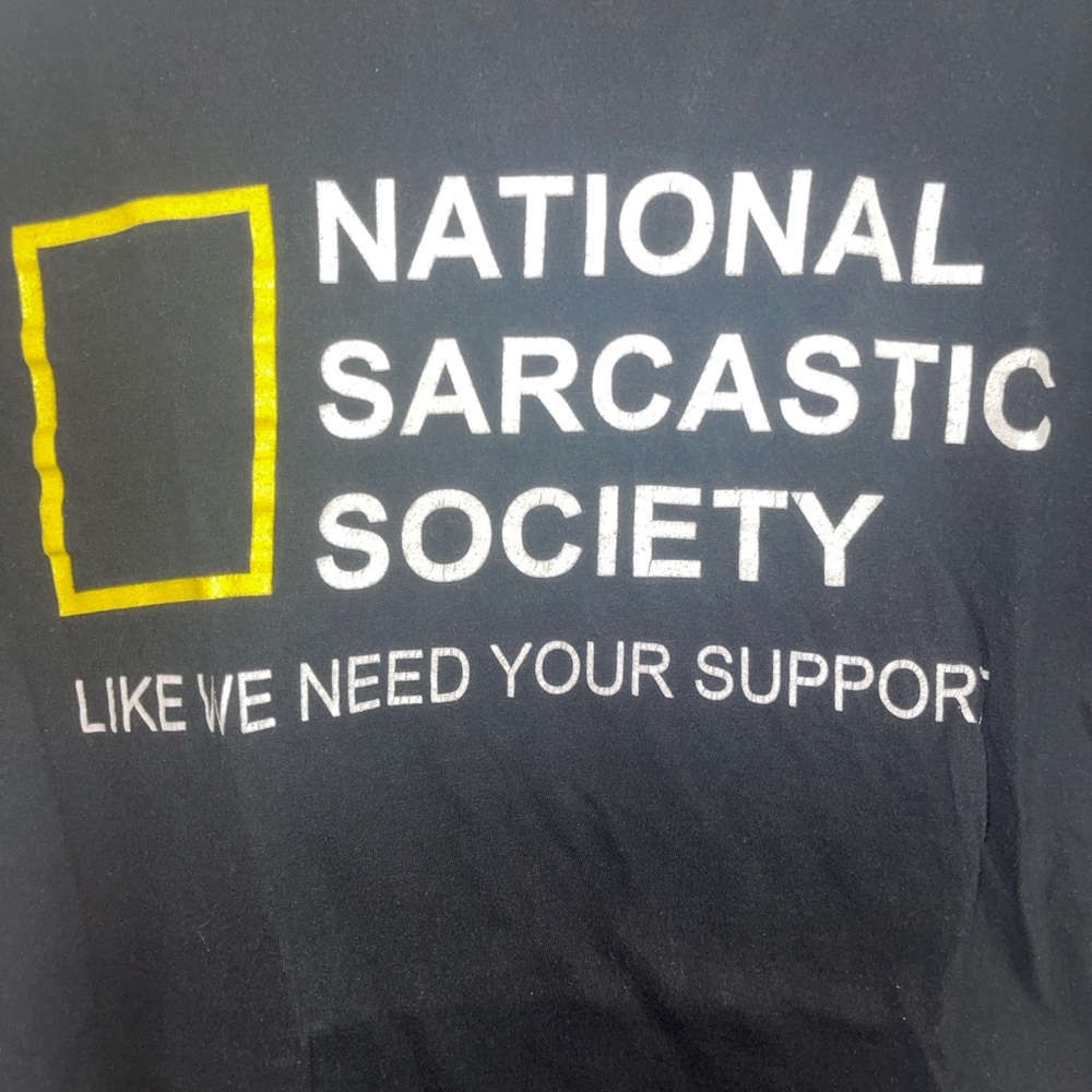 Men’s National Sarcastic Society Graphic Tee - Black with Yellow & White Print